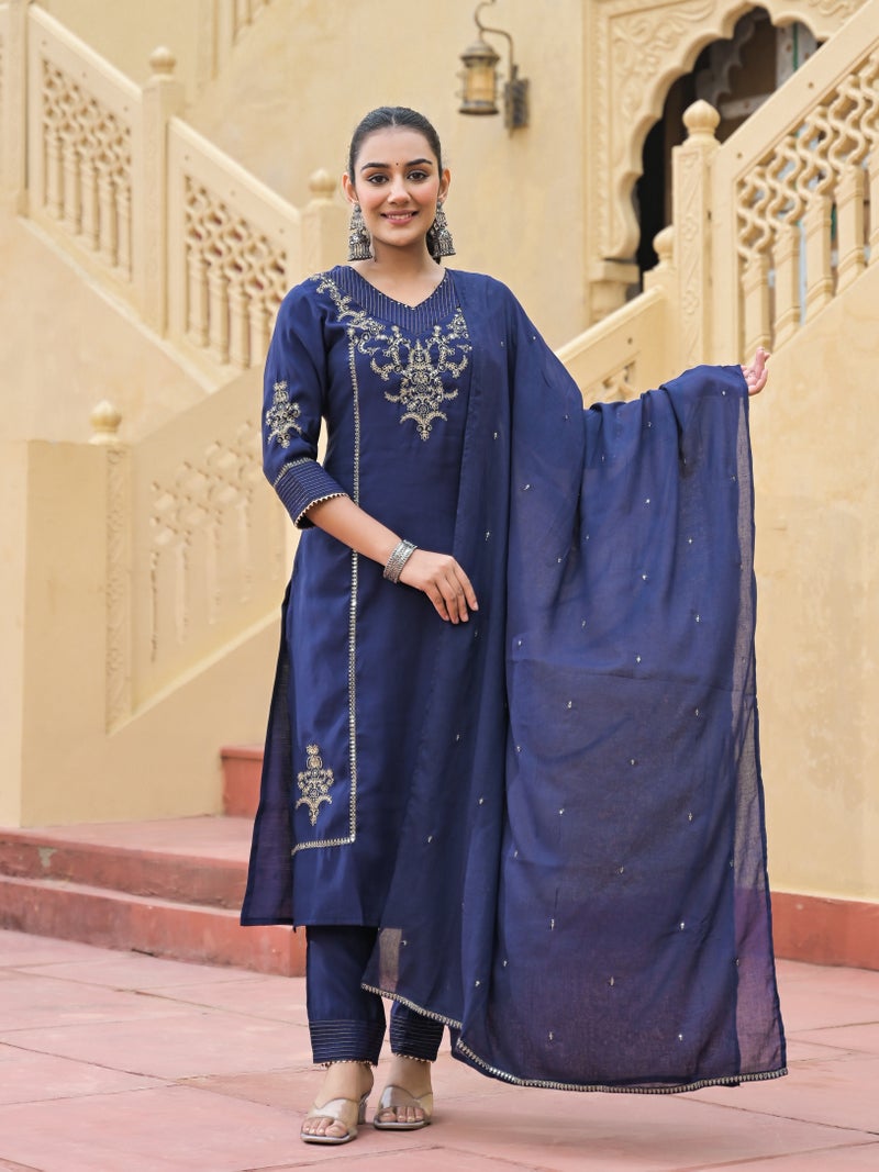 Shifory Blue Embroidered Kurti Set for Women - Image 4